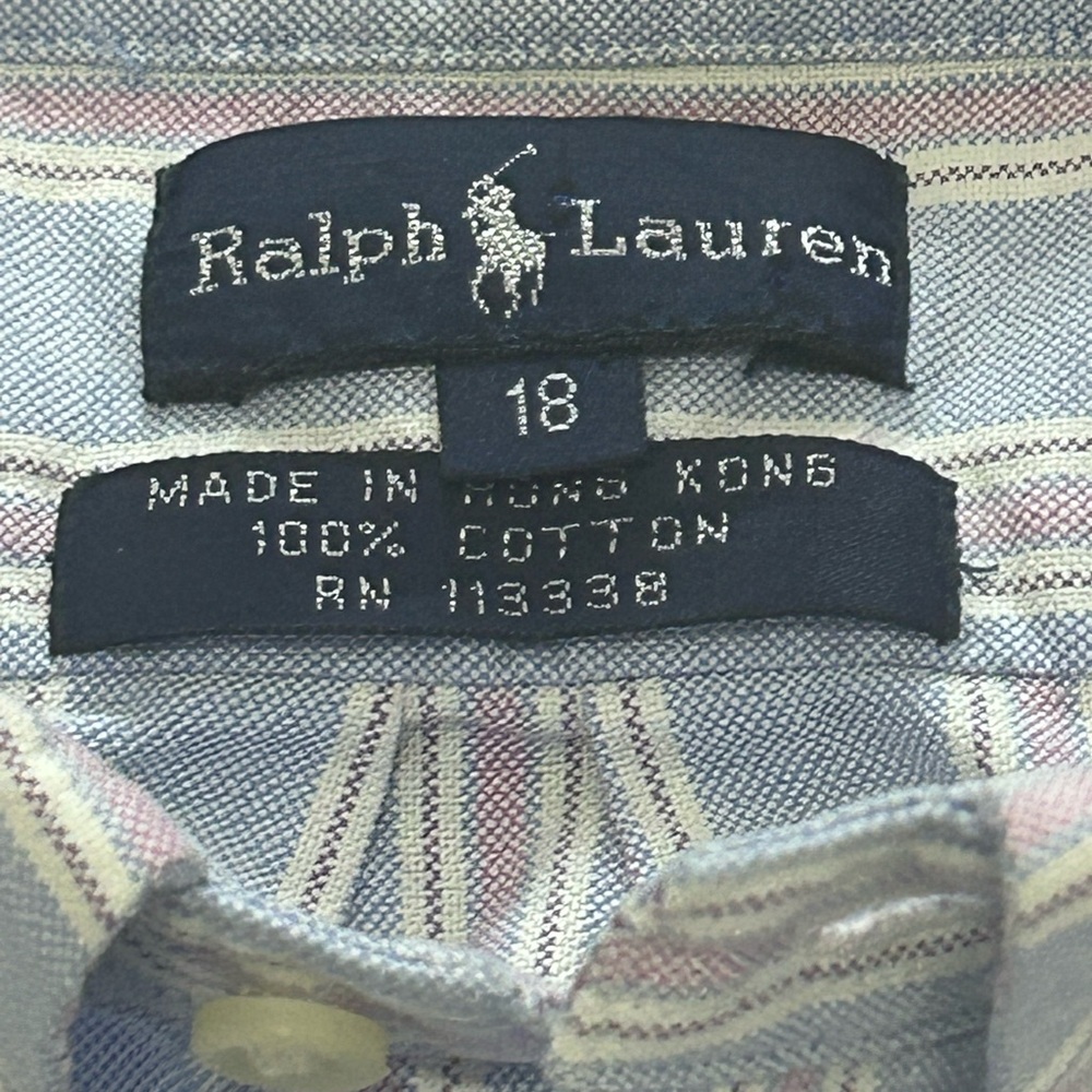 Vintage Ralph Lauren Men’s Size 18 Striped Button Down Shirt - Picture 4 of 7